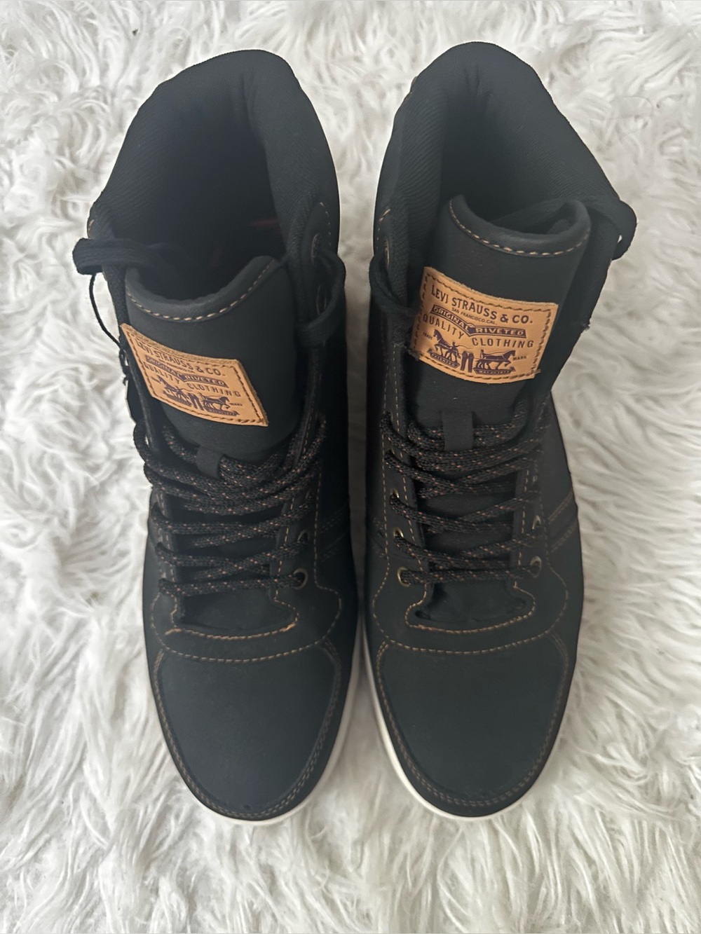 Men's dark indigo High-Top Sneakers with White Midsole - Picture 3 of 5